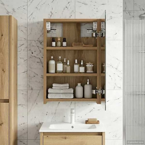 Maison Exclusive - Badeværelsesspejlskab i egetræ 30 x 10,5 x 50 cm