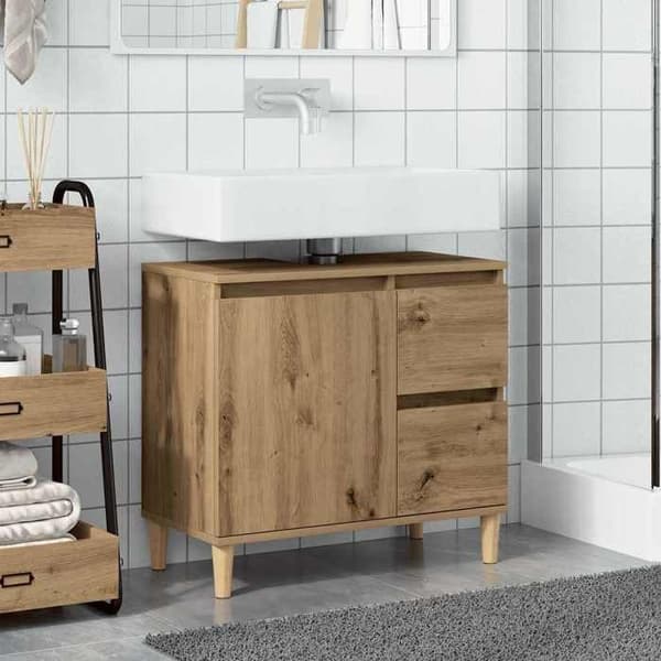 Under vasken møbel - EKSKLUSIV HUS - 65x33x60 cm - Ingeniørtræ - Fødder af massiv eucalyptus - Vendbare døre/skuffer