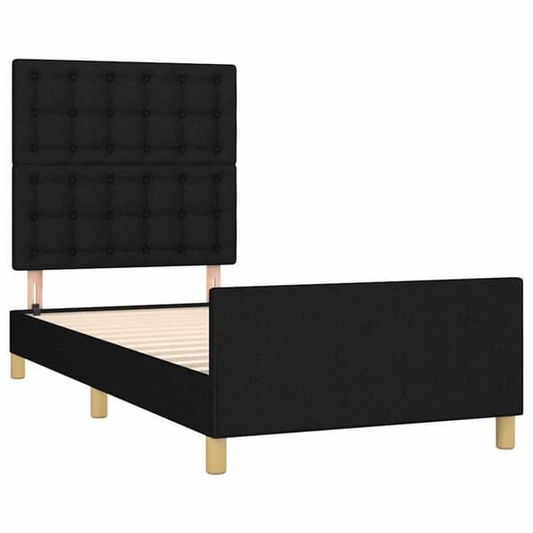Sengestel - EKSKLUSIV HUS - Sengestel med hovedgærde - Sort - 100x200 cm - Polyesterstof, lameller Svart