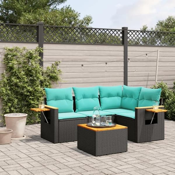 Maison Exclusive - Havegruppe 5 stk med sorte puder i flettet harv