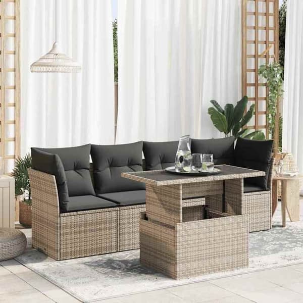 Maison Exclusive - Trädgårdsmöbler 5 delar med grå kuddar i flätad resin grå