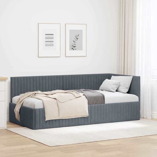 Maison Exclusive - Mørkegrå hjørneseng 90 cm x 200 cm Velour Mörkgrå