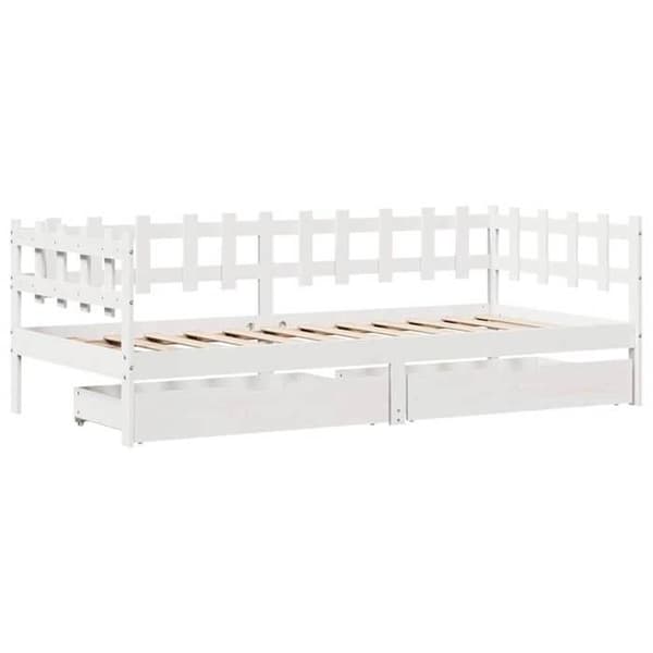 Seng om dagen - EKSKLUSIVT HUS - 90x190 cm - Massivt træ - 2 i 1 sofa-seng - 2 opbevaringsskuffer Vit