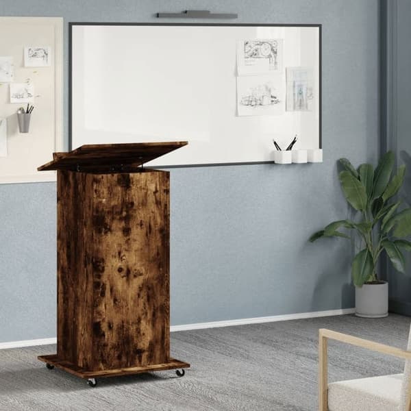 Maison Exclusive - Skrivebord med hjul og skuffe i røgfyldt egetræ, ingeniørtræ
