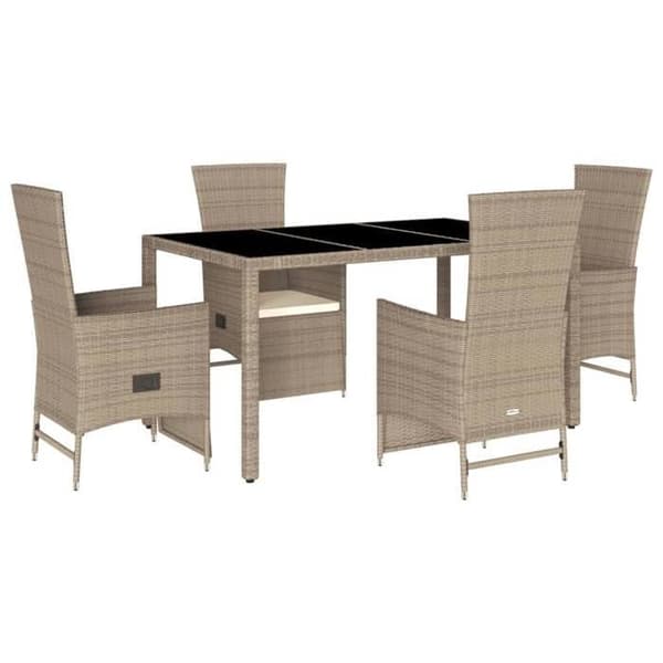 Maison Exclusive - Trädgårdsset med 5 delar i beige polyrotting med kuddar