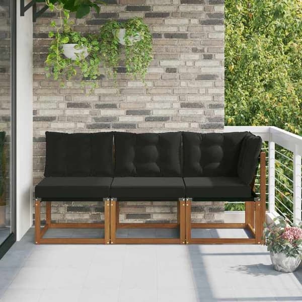 Udendørs sofa - EKSKLUSIV HUS - 3 stk - Massiv akacie - Modulerbar - Polyesterpuder Naturlig
