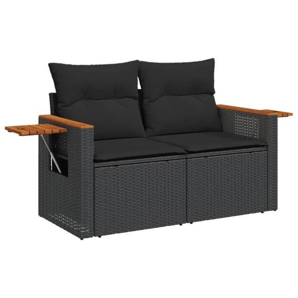 Maison Exclusive - Havegruppe 7 dele med sorte puder i flettet harv