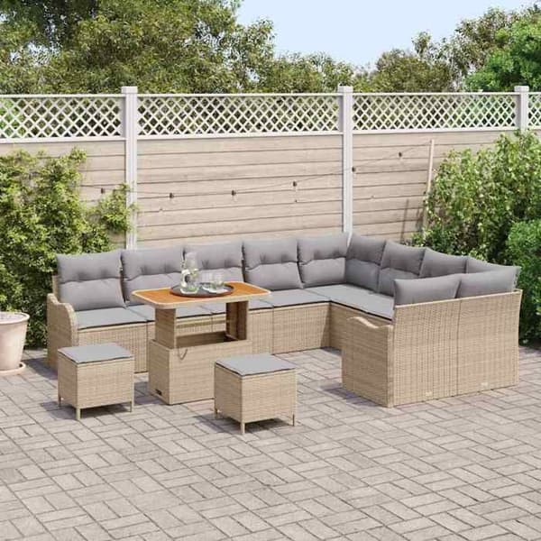 Maison Exclusive - 12 osan puutarhakalustesarja, beige polyrottinki