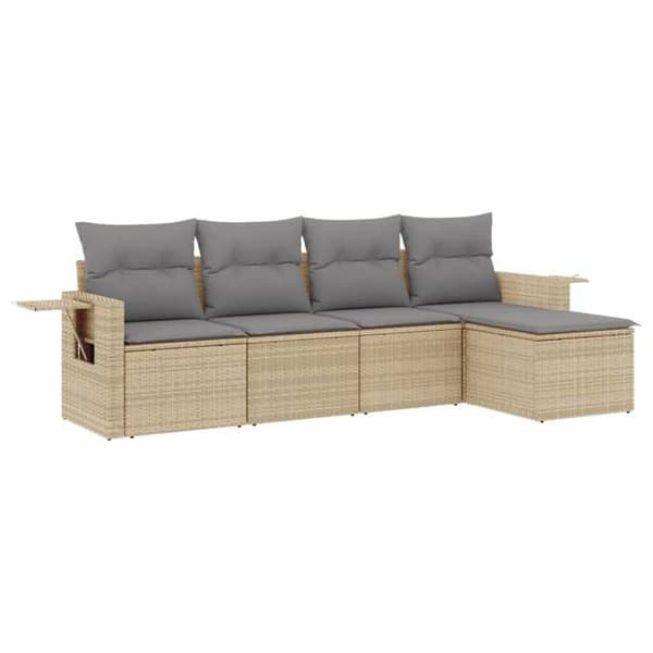 Maison Exclusive - Trädgårdsmöbler med kuddar 5 delar beige flätad resin