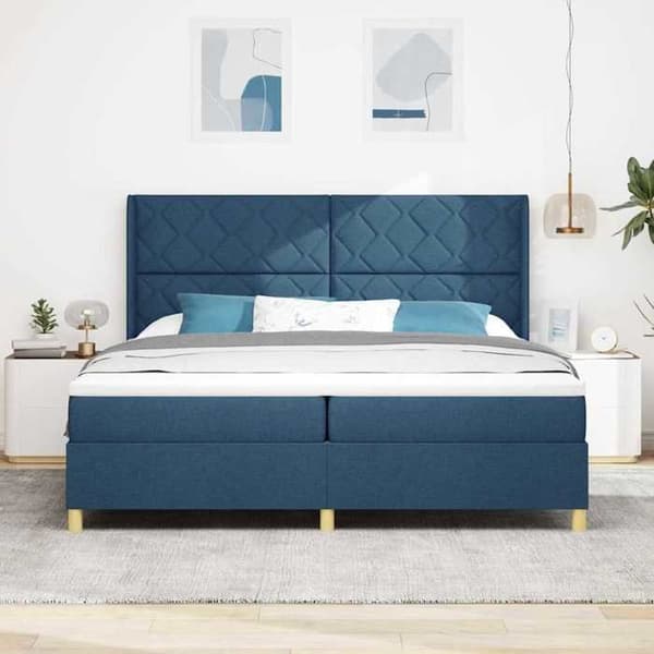 Sengestel med madras - EKSKLUSIV HUS - 200 x 200 cm - Blå - Indbyggede LED - Pocketfjedermadras Blå