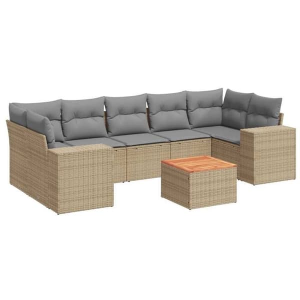 Maison Exclusive - Trädgårdsmöbler med kuddar 8 delar beige flätad resin