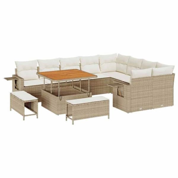 Maison Exclusive - 12 osan puutarhakalustesarja, beige polyrottinki