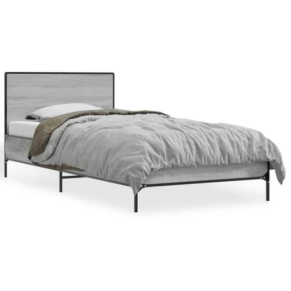 Sengestel - EKSKLUSIV HUS - 100x200 - Sonoma grå - Spånplader - Robuste metalben sonoma grå