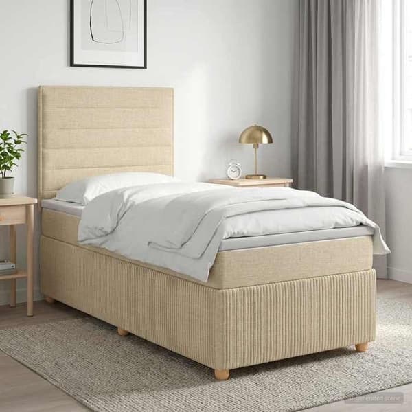 Maison Exclusive - Boxspring säng med madrass Crème 90 x 200 cm Tyg Grädde