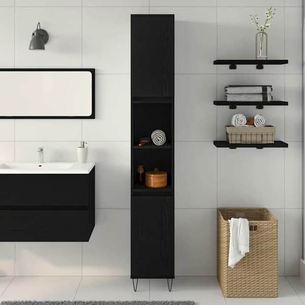 Maison Exclusive - Badeværelsesskab Sort eg 30 x 30 x 190 cm svart ek