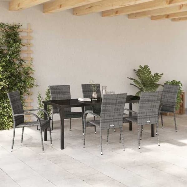 Matgrupp för trädgård - EXKLUSIV HEM - 7 delar - Grå - Poly rattan & stål - Väderbeständig Grå