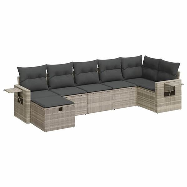 Maison Exclusive - Trädgårdsmöbler med kuddar 7 delar ljusgrå flätad resin