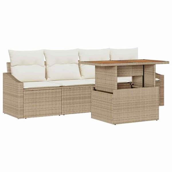 Maison Exclusive - 5 osan beige polyrottinkinen puutarhakalustesetti beige