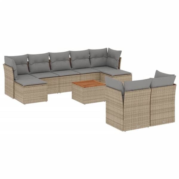 Maison Exclusive - Trädgårdsmöbler med kuddar 10 delar beige flätad resin