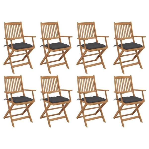 Maison Exclusive - Fällbara utomhusstolar och kuddar set om 8 Akaciaträ