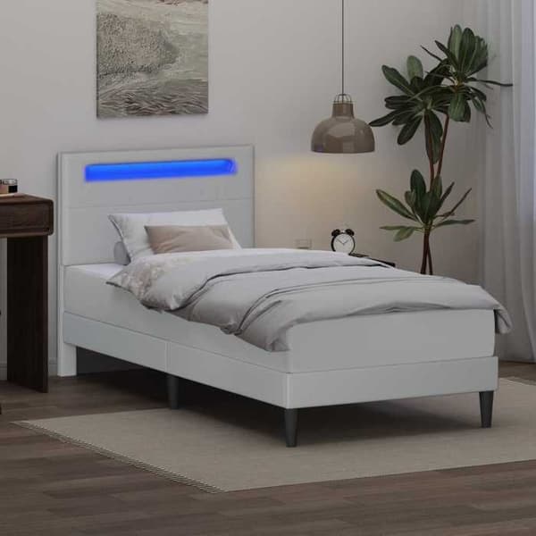 Maison Exclusive - Sengestel med LED-striber Hvid 100 x 200 cm Kunstlæder Vit