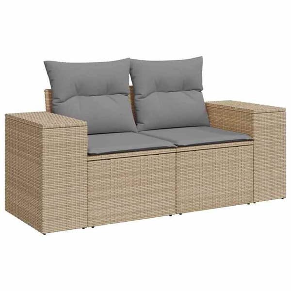 Maison Exclusive - Trädgårdsmöbler med kuddar 7 delar beige flätad resin