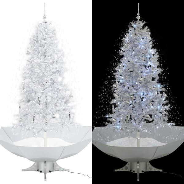 Maison Exclusive - Snöig julgran med vit paraplybas 190 cm Vit + silver (dekorationer)