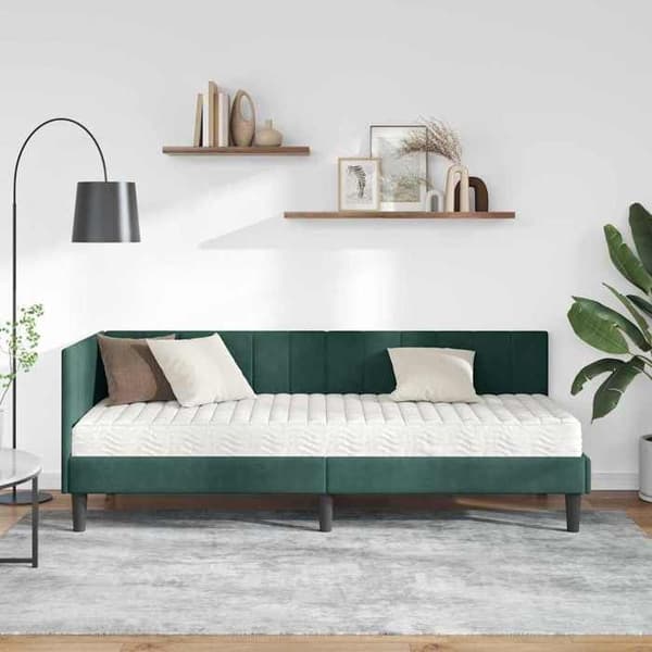 Maison Exclusive - Hörnsängram med madrass 2 st Mörkgrön 80 x 200 cm Grön (sammet)