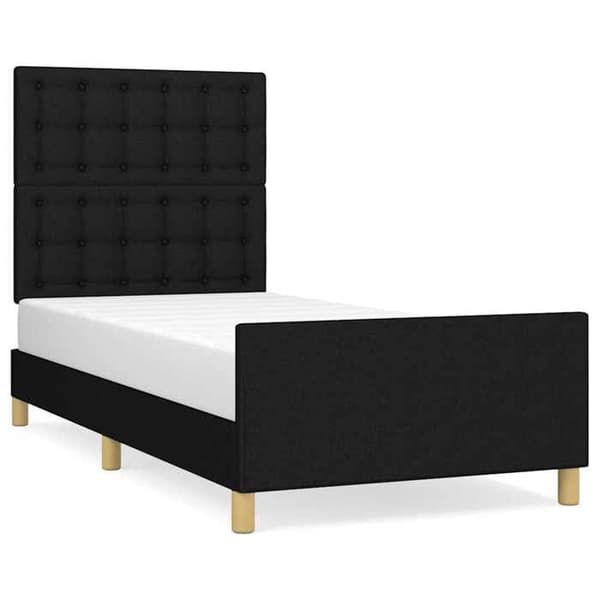 Sengestel - EKSKLUSIV HUS - Sengestel med hovedgærde - Sort - 100x200 cm - Polyesterstof, lameller Svart