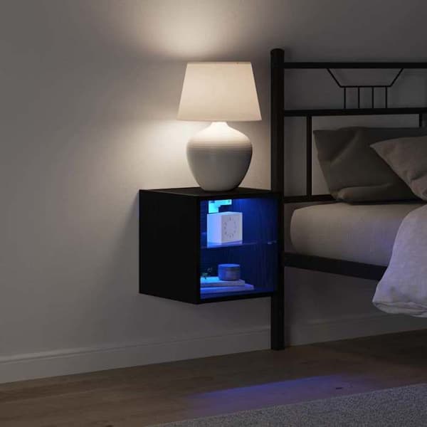 Maison Exclusive - Væghængt Natbord LED 2 stk Sort 30 x 28,5 x 30 cm