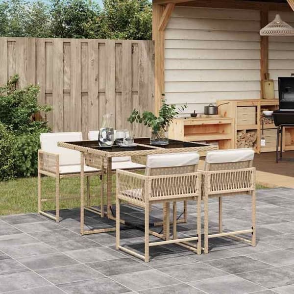 Havemøbler - EKSKLUSIVT HUS - 5-delt sæt - Beige - Poly rattan - Tempereret glas bordplade beige