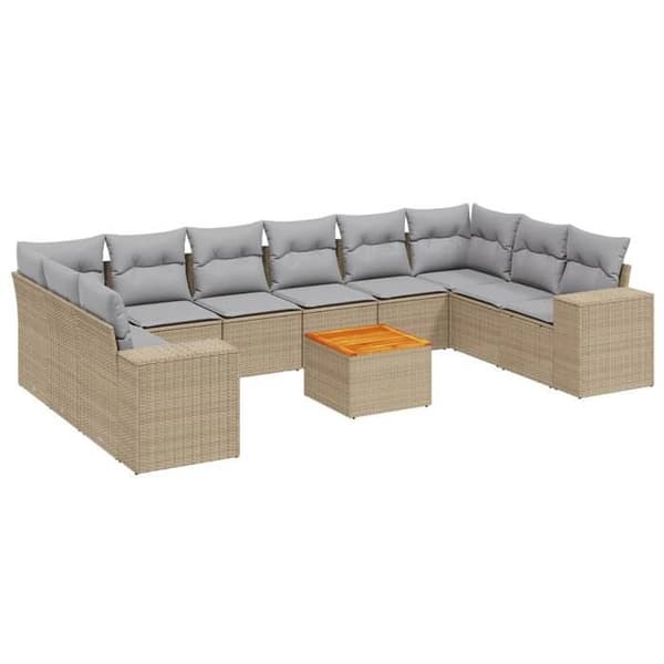 Maison Exclusive - Trädgårdsmöbler 11 delar med beige kuddar i flätad resin
