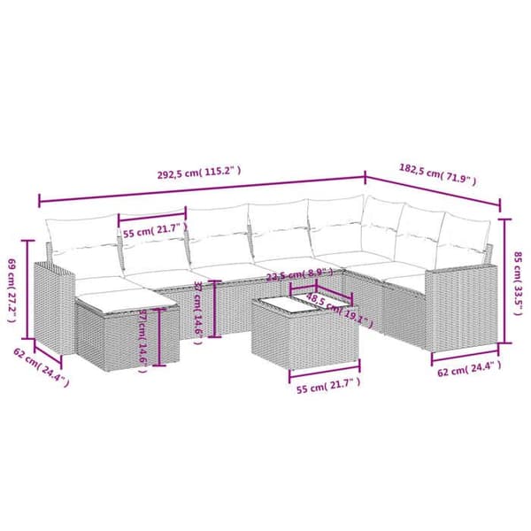 Maison Exclusive - Trädgårdsmöbler 9 delar med ljusgrå kuddar i flätad resin