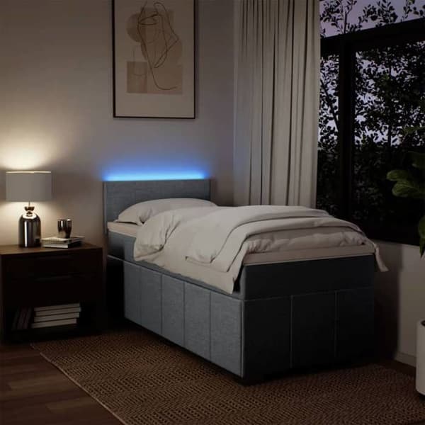 Sengestel med madras - EKSKLUSIV HUS - 100x200 cm - Polyesterstof - Pocketfjedre - Indbyggede USB LED