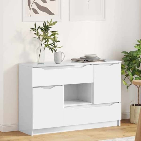 Buffet - EKSKLUSIVT HUS - 100x30x65,6 - Hvid glans - Ingeniørtræ - Rektangulær Vit