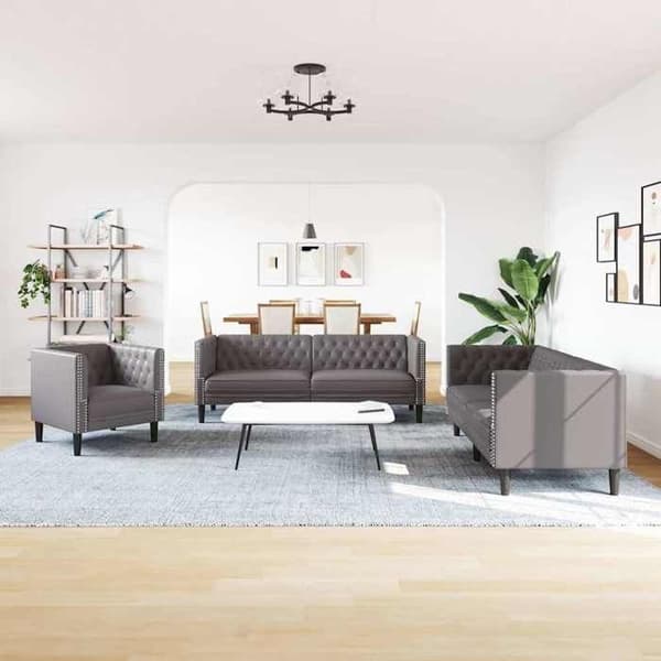 Maison Exclusive - Chesterfield soffgrupp 3 delar grå konstläder Grå