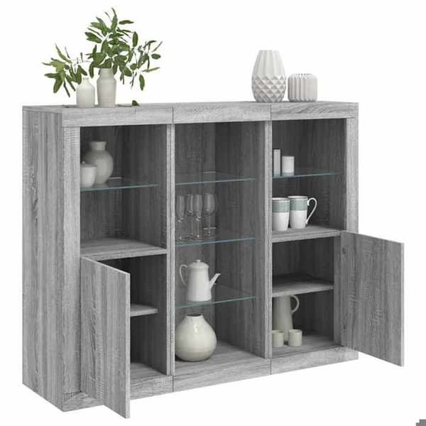 Maison Exclusive - Buffet med LED-lys 3 stk sonoma grå ingeniørtræ