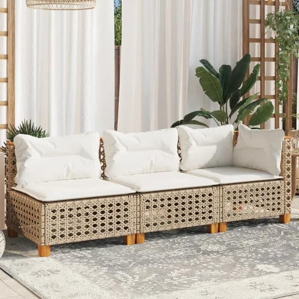Maison Exclusive - Trädgårdsoffa med kuddar 3 platser beige flätad resin beige
