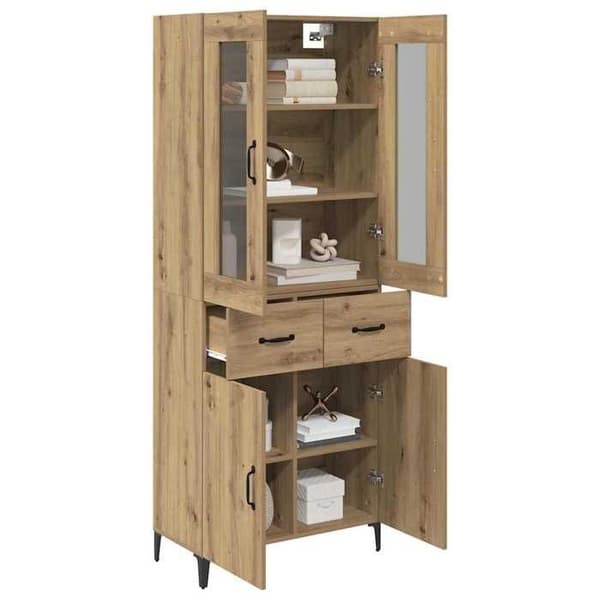 Buffévägg - EXKLUSIVT HUS - Högt skåp ek - 69,5x34x180 cm - Kompositträ - Väggmontering Ek