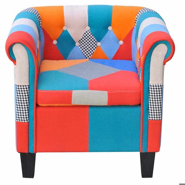 Fåtölj - Patchwork - 100% polyester tyg - Gul - Ergonomisk sits i skum