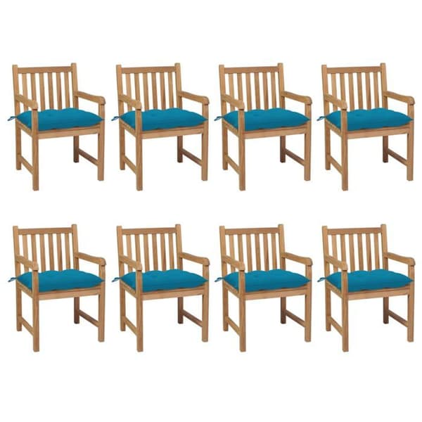 Maison Exclusive - Trädgårdsstolar set om 8 med ljusblå kuddar i solid teak