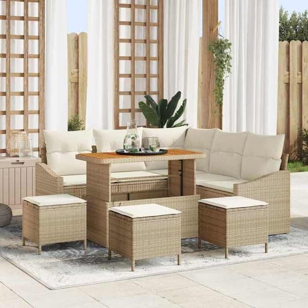 Maison Exclusive - 9-osainen puutarhakalustesarja 8-hengen Beige