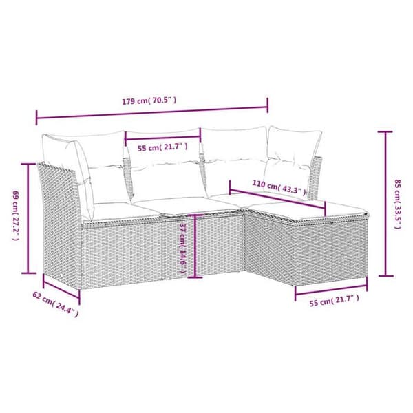 Maison Exclusive - Puutarhakalusteet tyynyillä 4 kpl beige punottu muovi