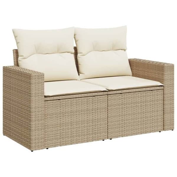 Maison Exclusive - Trädgårdsmöbler med kuddar 7 delar beige flätad resin