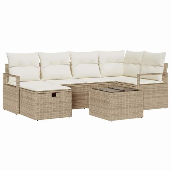 Maison Exclusive - 7 osan beige polyrottinkinen puutarhakalustesetti