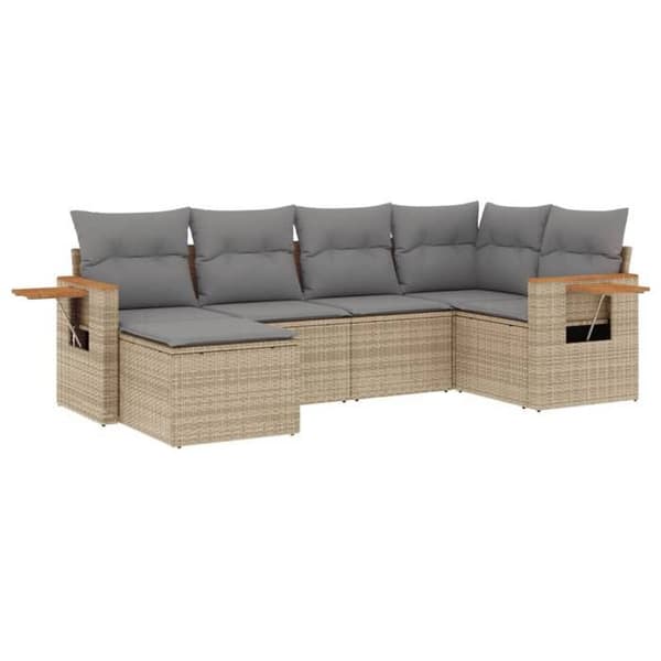 Maison Exclusive - Trädgårdsmöbler med kuddar 6 delar beige flätad resin