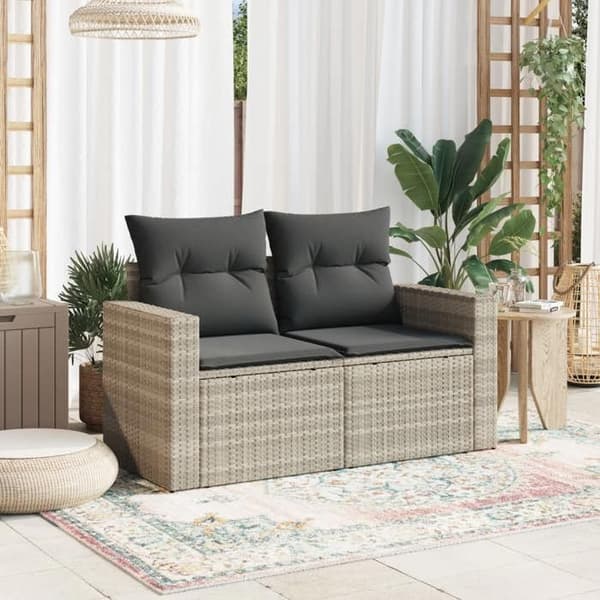 Maison Exclusive - 2-sits trädgårdssoffa med ljusgrå kuddar i flätad resin