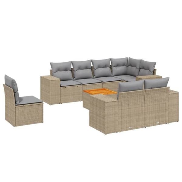 Maison Exclusive - Trädgårdsmöbler med kuddar 9 delar beige flätad resin