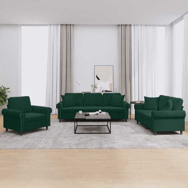 Maison Exclusive - Sæt af 3 sofaer med mørkegrønne velourpuder