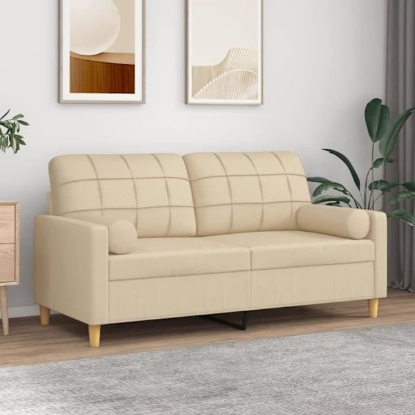 2-sits soffa med krämfärgade dekorativa kuddar 140 cm tyg80 [cm] Grädde